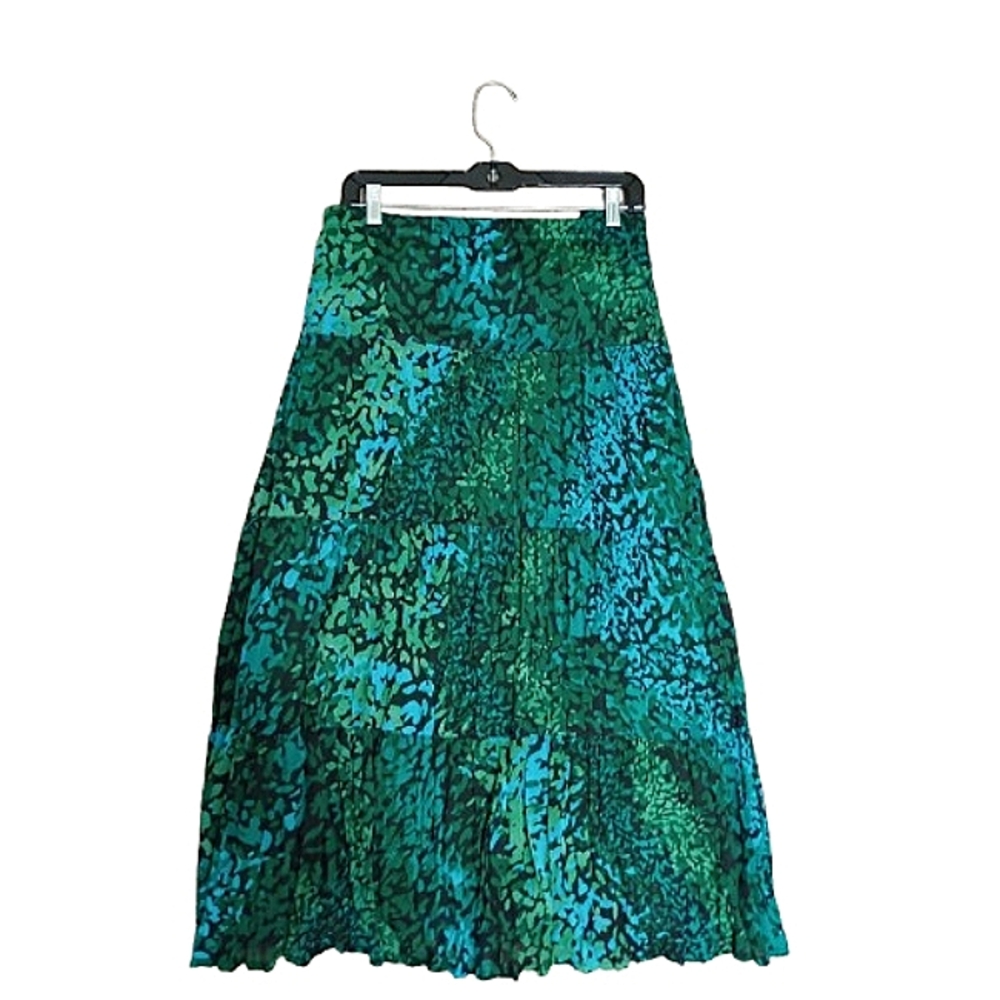 Serengeti Tiered Boho Elegant Green and Teal Women's Skirt 2X Cottage Core